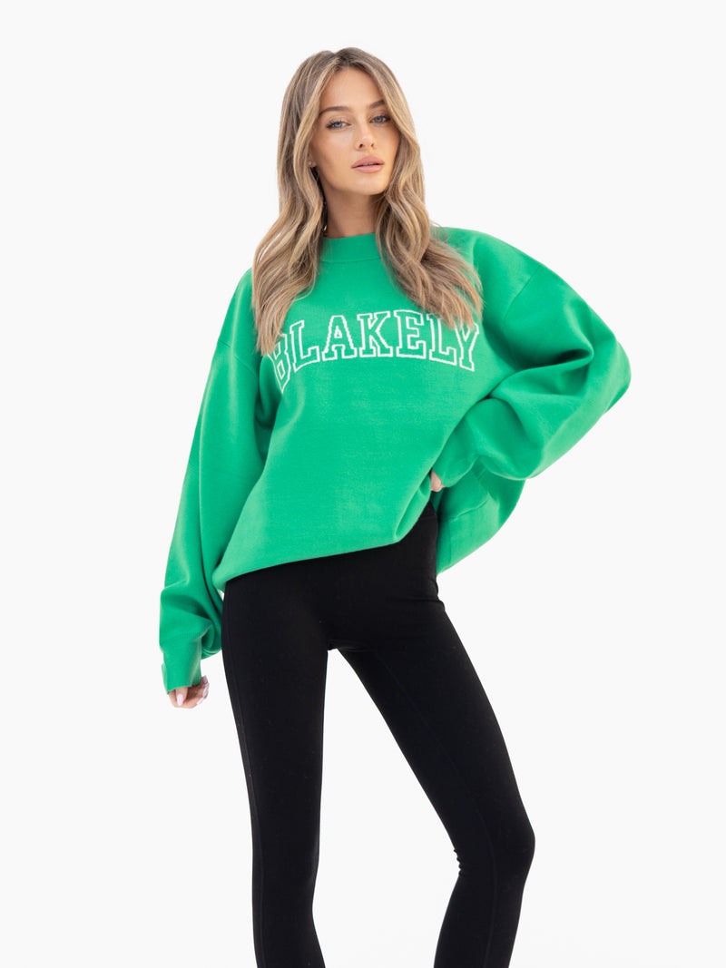 Varsity Oversized Knitted Jumper - Hellgrün
