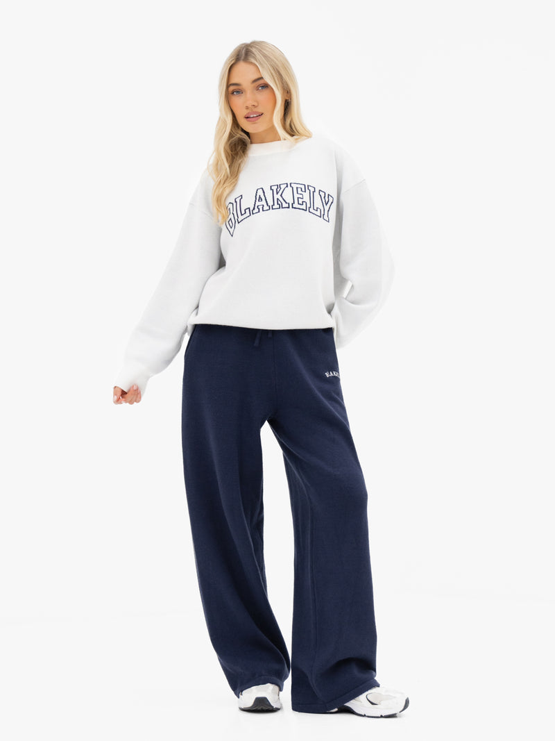 Varsity Oversized Knitted Jumper - Hellgrau