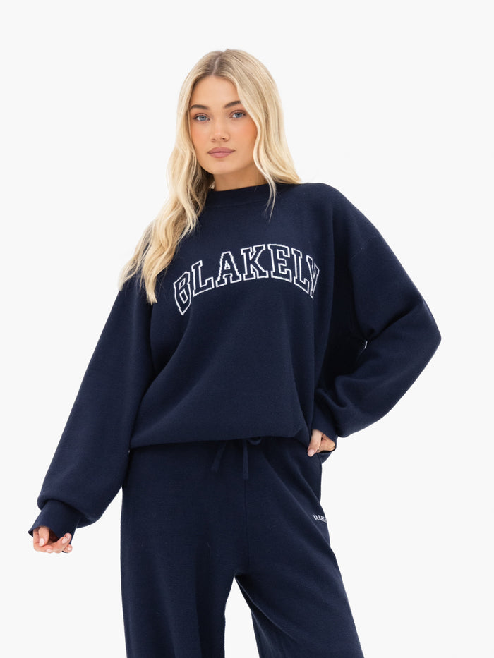 Varsity Oversized Knitted Jumper - Navy