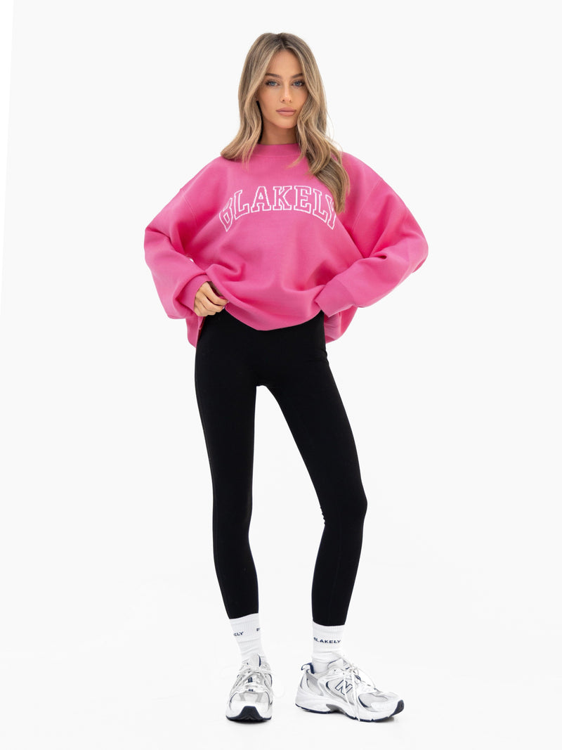 Varsity Oversized Knitted Jumper - Leuchtendes Pink