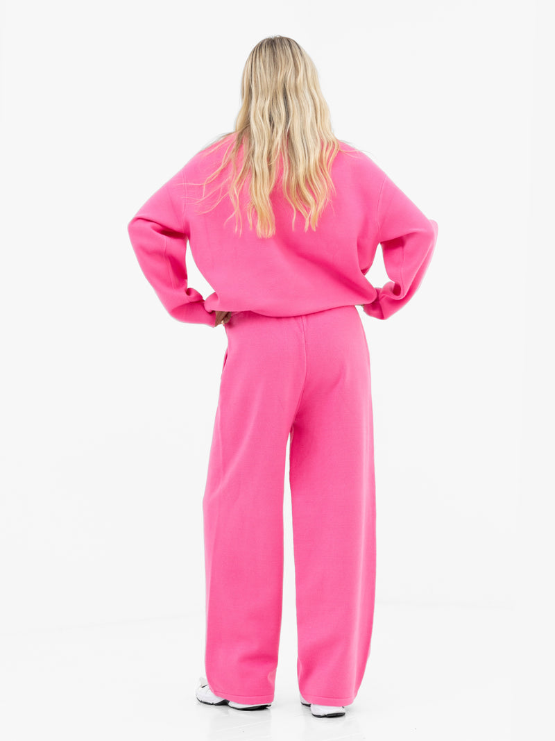Varsity Knitted Wide Leg Sweatpants - Leuchtendes Pink