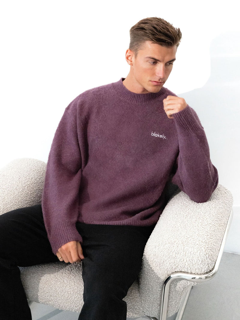 Mason Relaxed Knitted Jumper - Pflaume