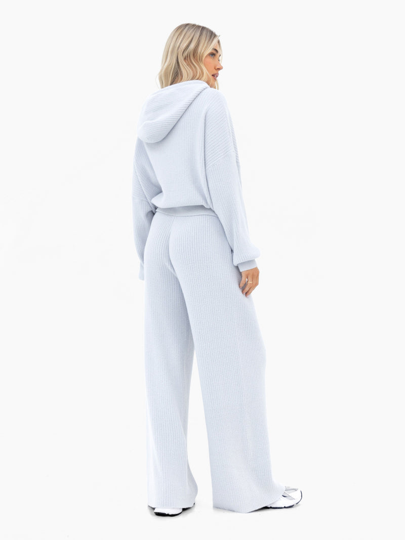 Zoey Ribbed Wide Leg Trousers - Babyblau