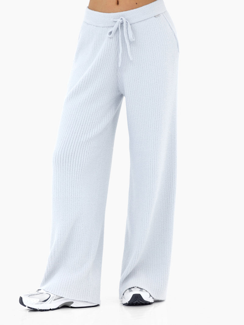 Zoey Ribbed Wide Leg Trousers - Babyblau