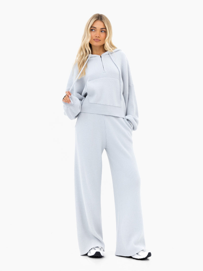 Zoey Ribbed Wide Leg Trousers - Babyblau