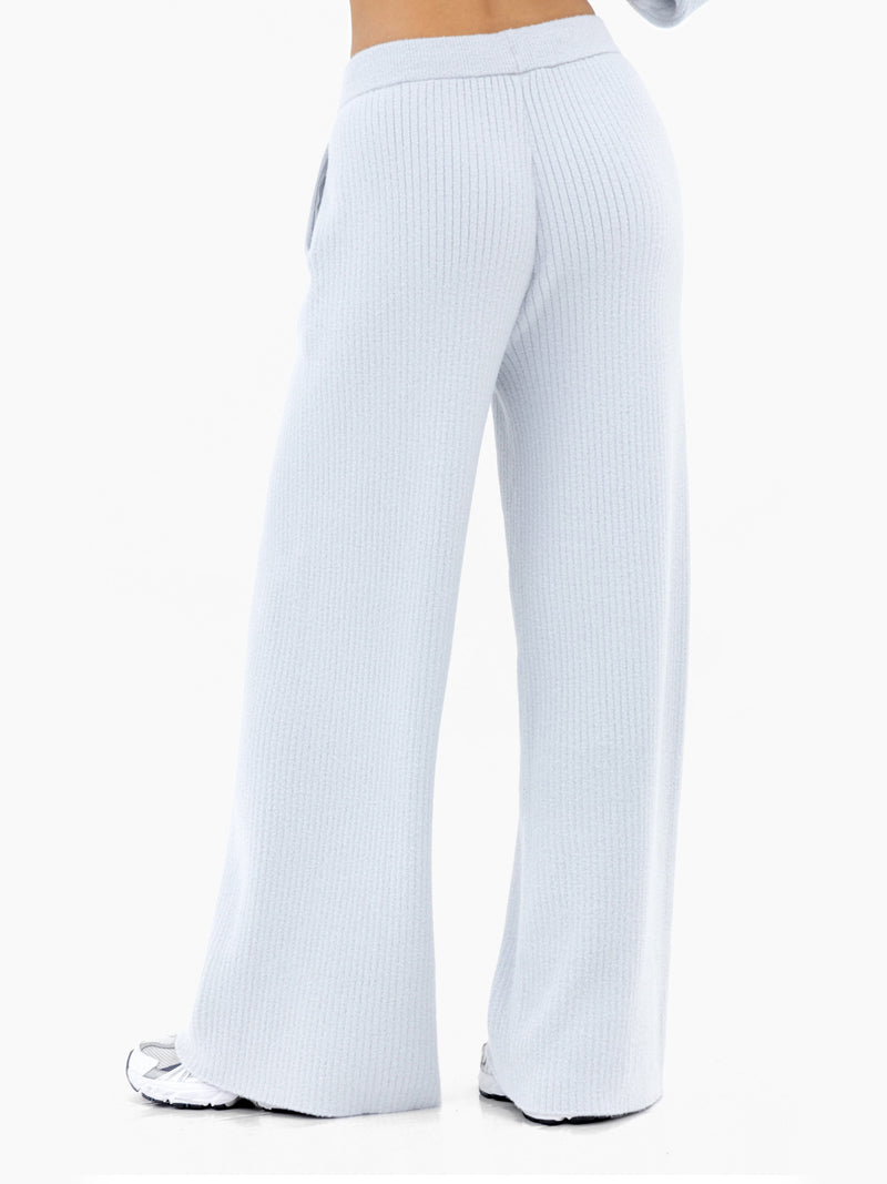 Zoey Ribbed Wide Leg Trousers - Babyblau