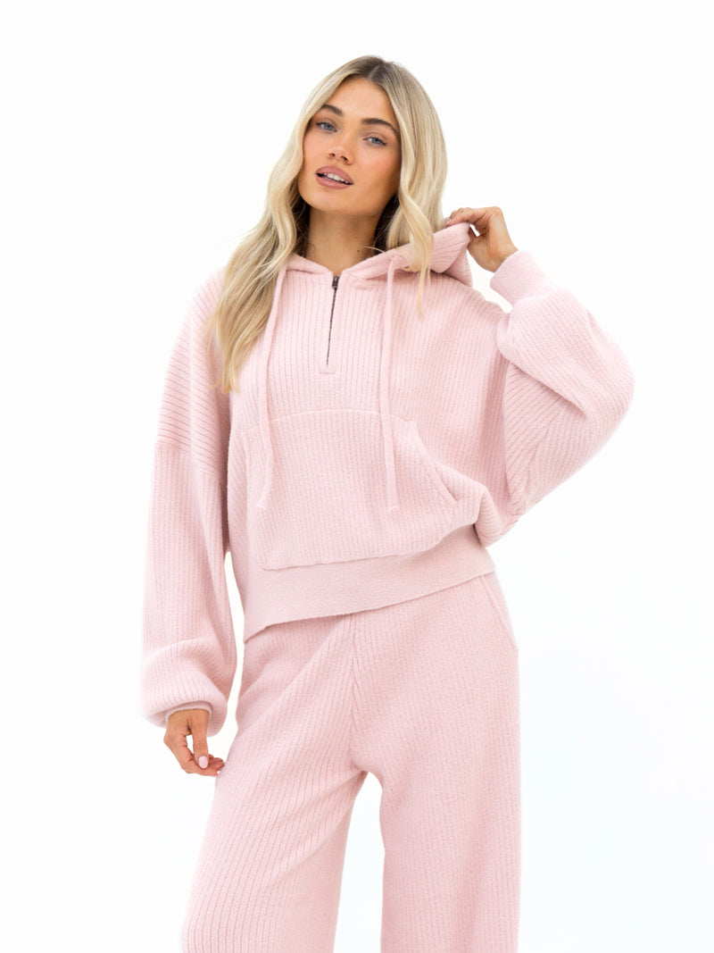 Zoey Ribbed Wide Leg Trousers - Babyrosa