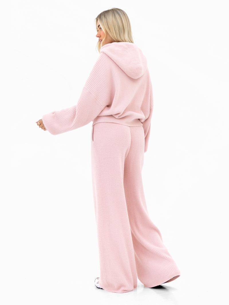 Zoey Ribbed Wide Leg Trousers - Babyrosa
