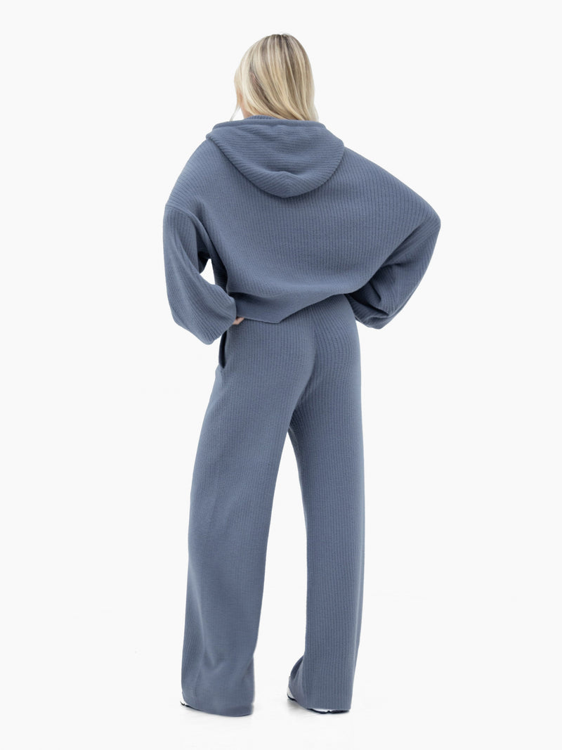 Zoey Ribbed Wide Leg Trousers - Rauchblau