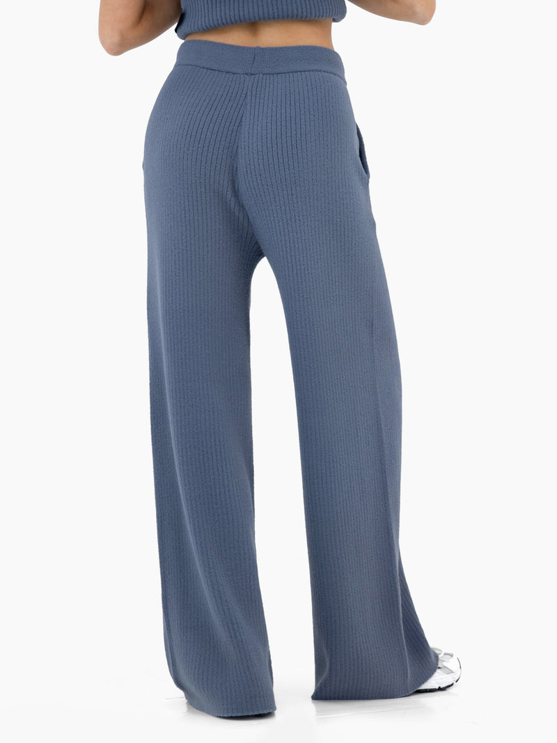 Zoey Ribbed Wide Leg Trousers - Rauchblau