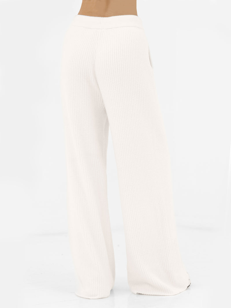 Zoey Ribbed Wide Leg Trousers - Cremefarben