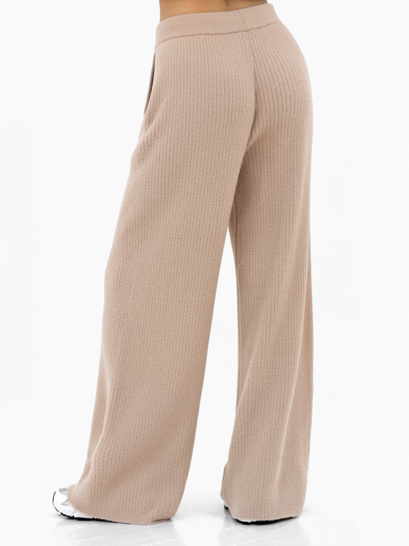 Zoey Ribbed Wide Leg Trousers - Bräunen