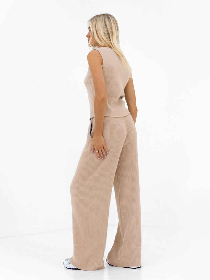Zoey Ribbed Wide Leg Trousers - Bräunen