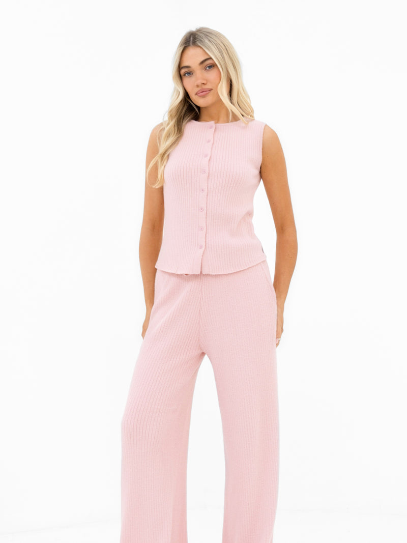 Zoey Ribbed Button Up Top - Babyrosa