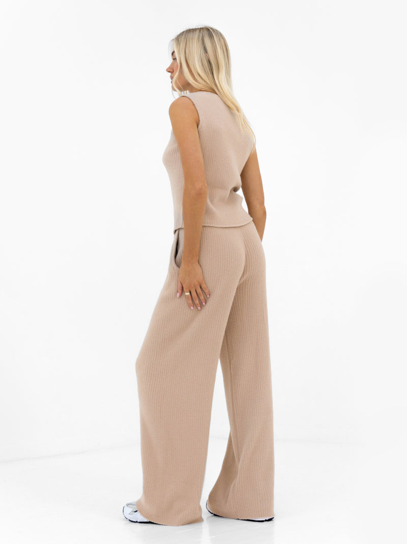 Zoey Ribbed Button Up Top - Bräunen