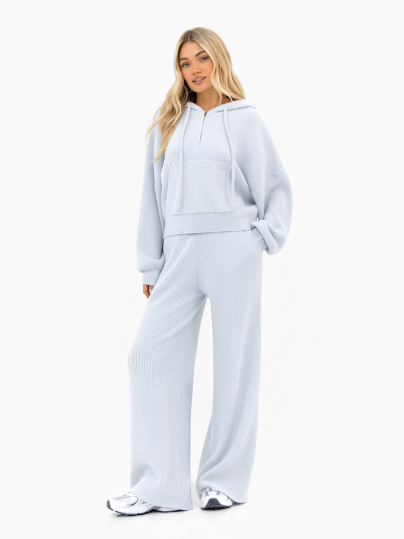 Zoey Ribbed 1/4 Zip Hoodie - Babyblau