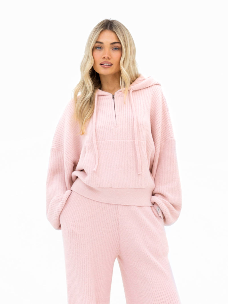 Zoey Ribbed 1/4 Zip Hoodie - Babyrosa