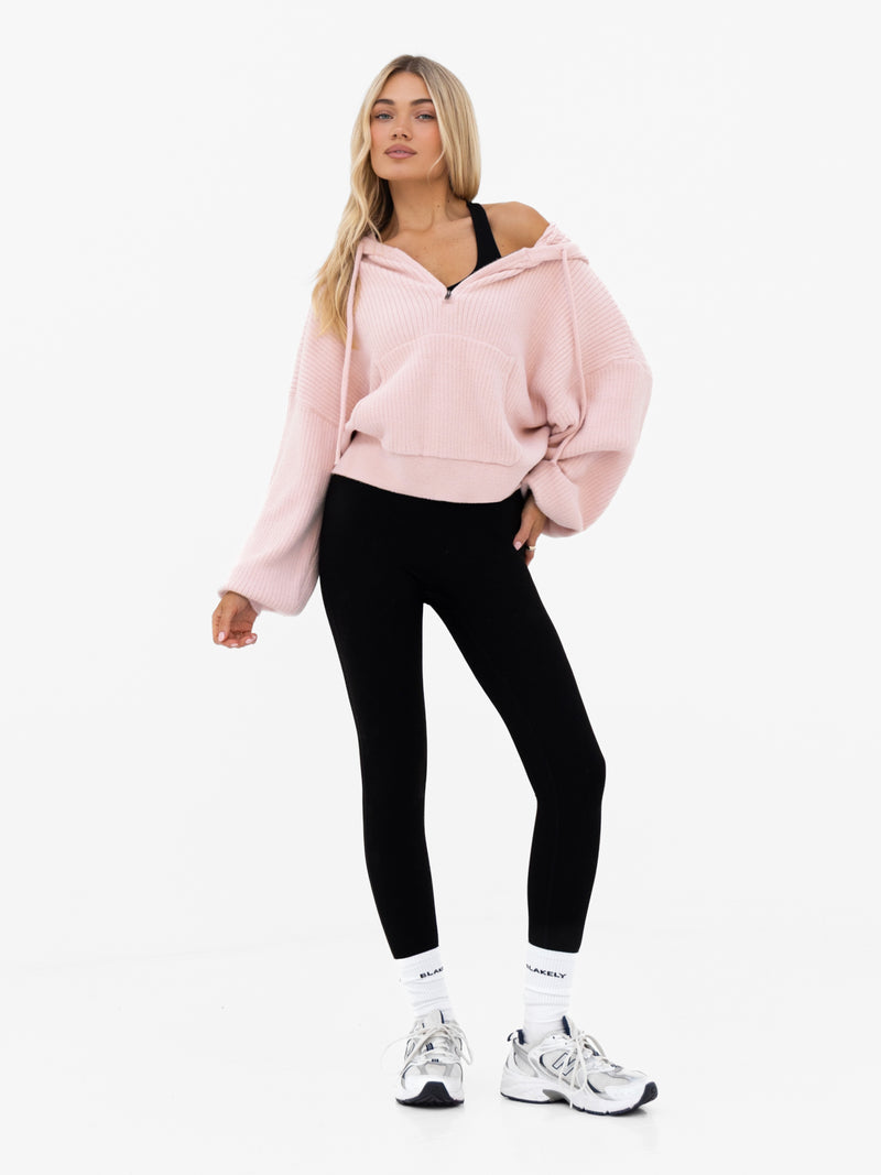 Zoey Ribbed 1/4 Zip Hoodie - Babyrosa