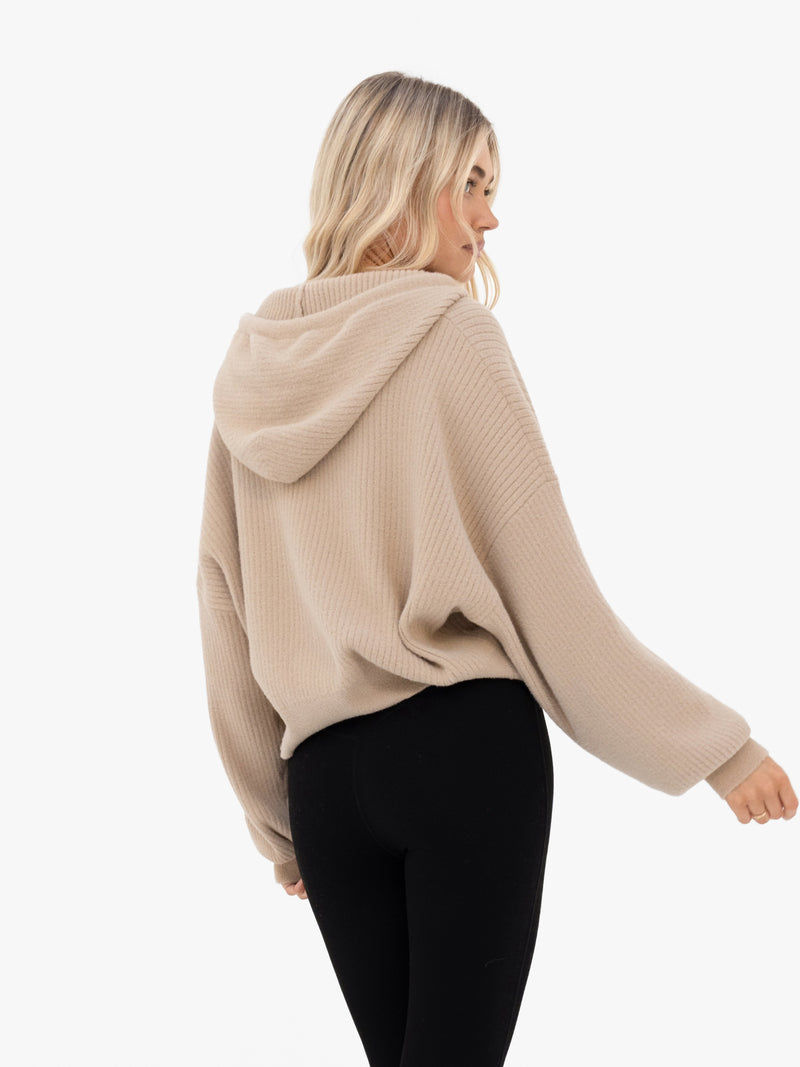 Zoey Ribbed 1/4 Zip Hoodie - Bräunen
