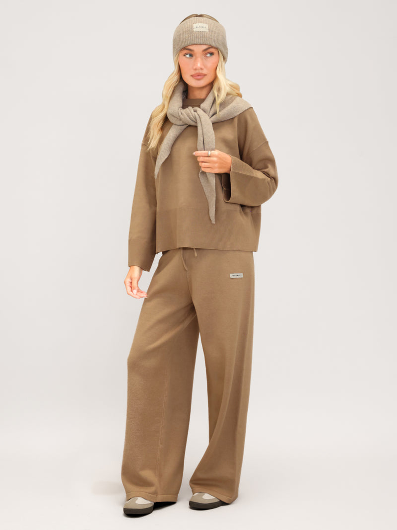 Layla Knitted Wide Leg Sweatpants -Caramel