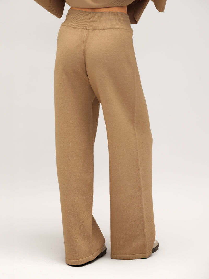 Layla Knitted Wide Leg Sweatpants -Caramel