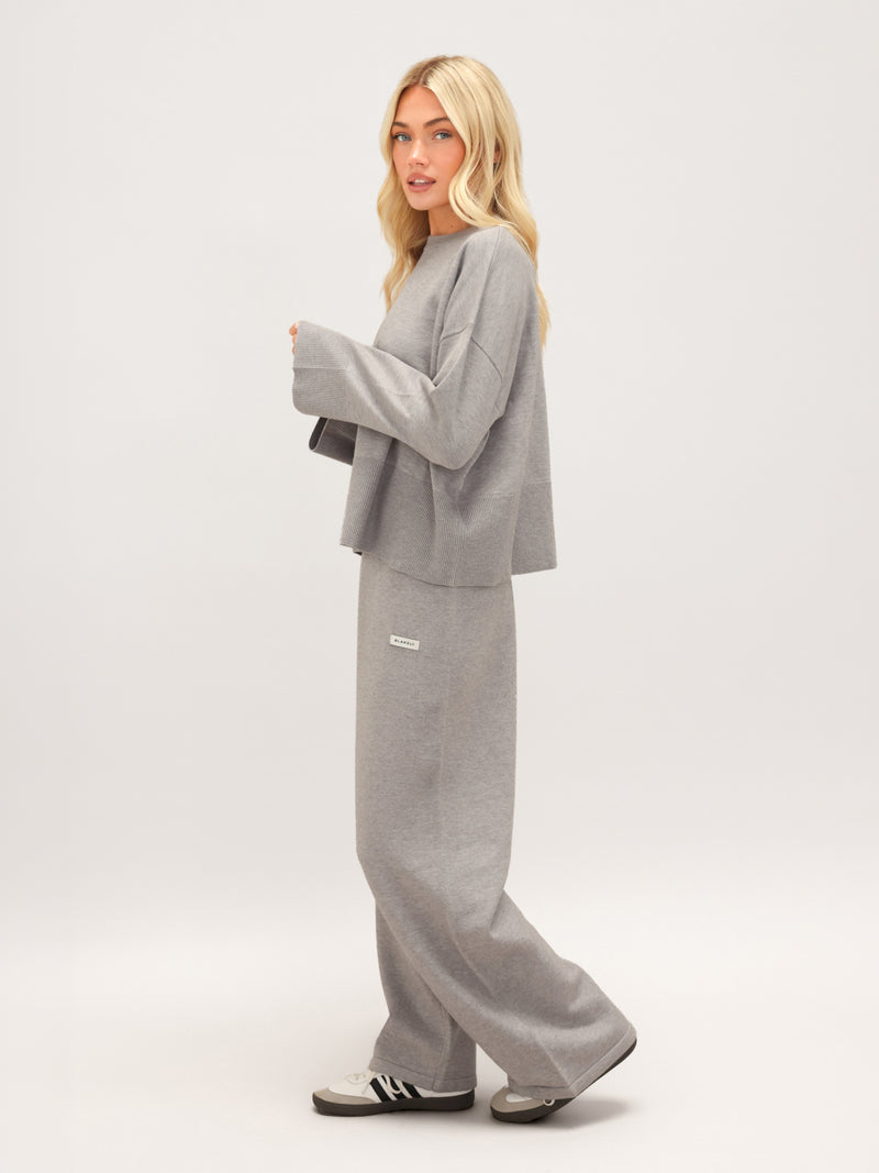 Layla Knitted Wide Leg Sweatpants - Grey
