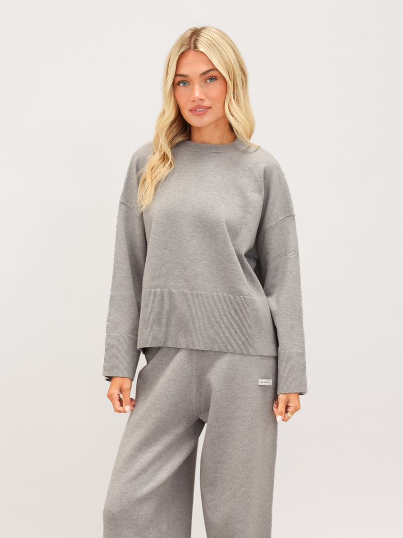 Layla Knitted Wide Leg Sweatpants - Grey