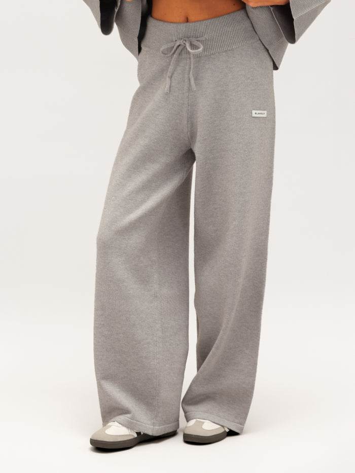 Layla Knitted Wide Leg Sweatpants - Grey