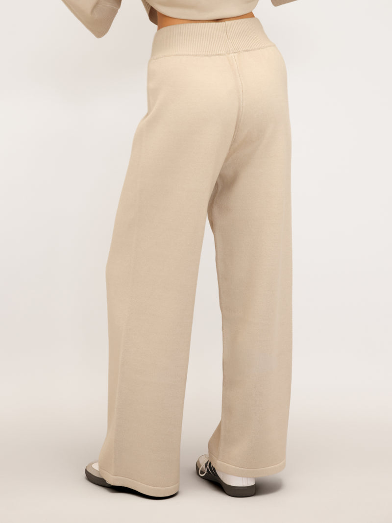 Layla Knitted Wide Leg Sweatpants - Warm Ivory