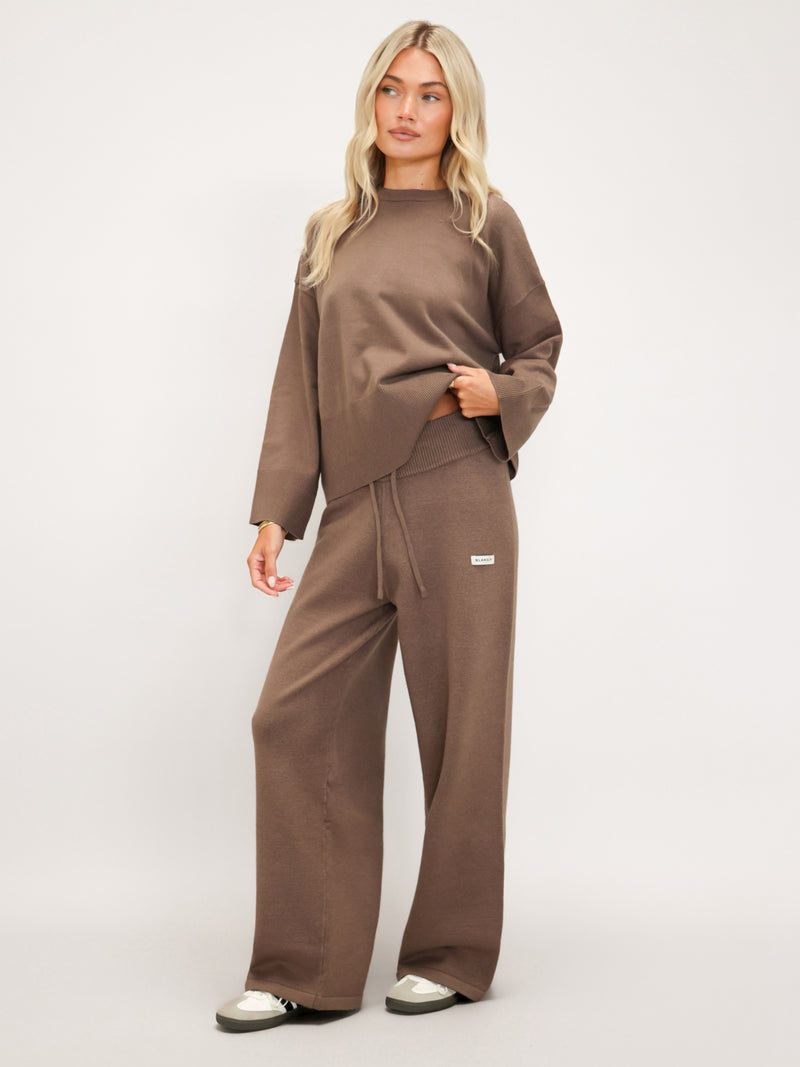 Layla Knitted Wide Leg Sweatpants - Taupe Profond