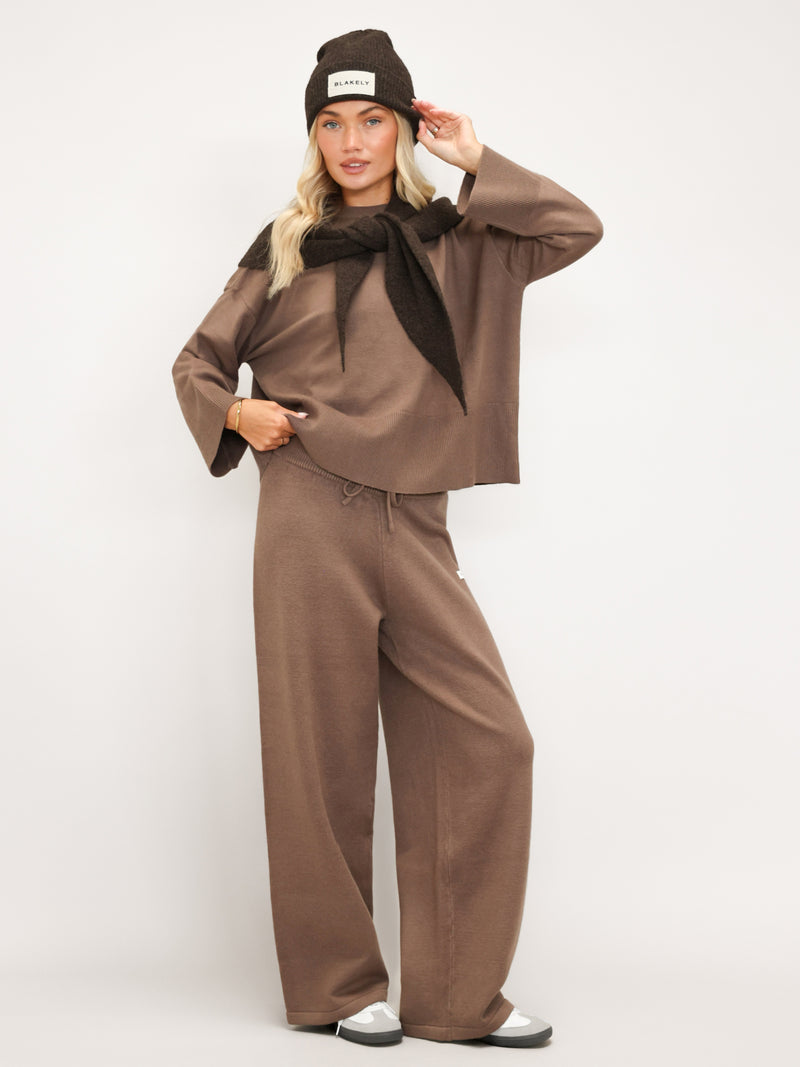 Layla Knitted Wide Leg Sweatpants - Taupe Profond