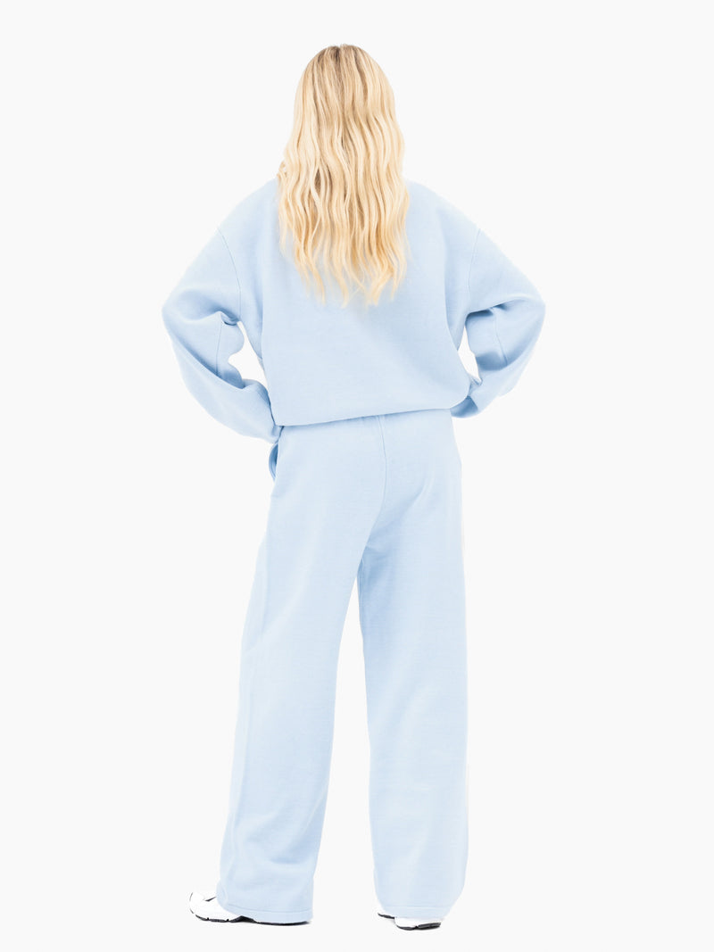 Varsity Knitted Wide Leg Sweatpants - Babyblau