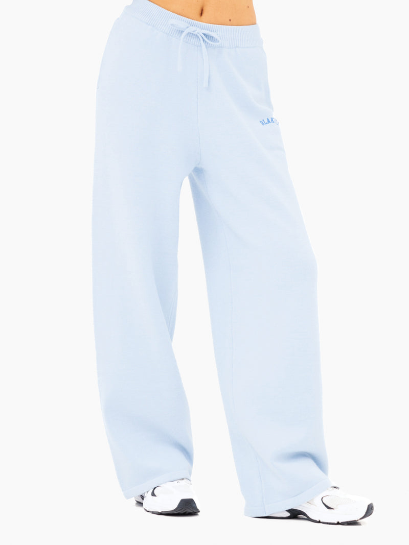 Varsity Knitted Wide Leg Sweatpants - Babyblau