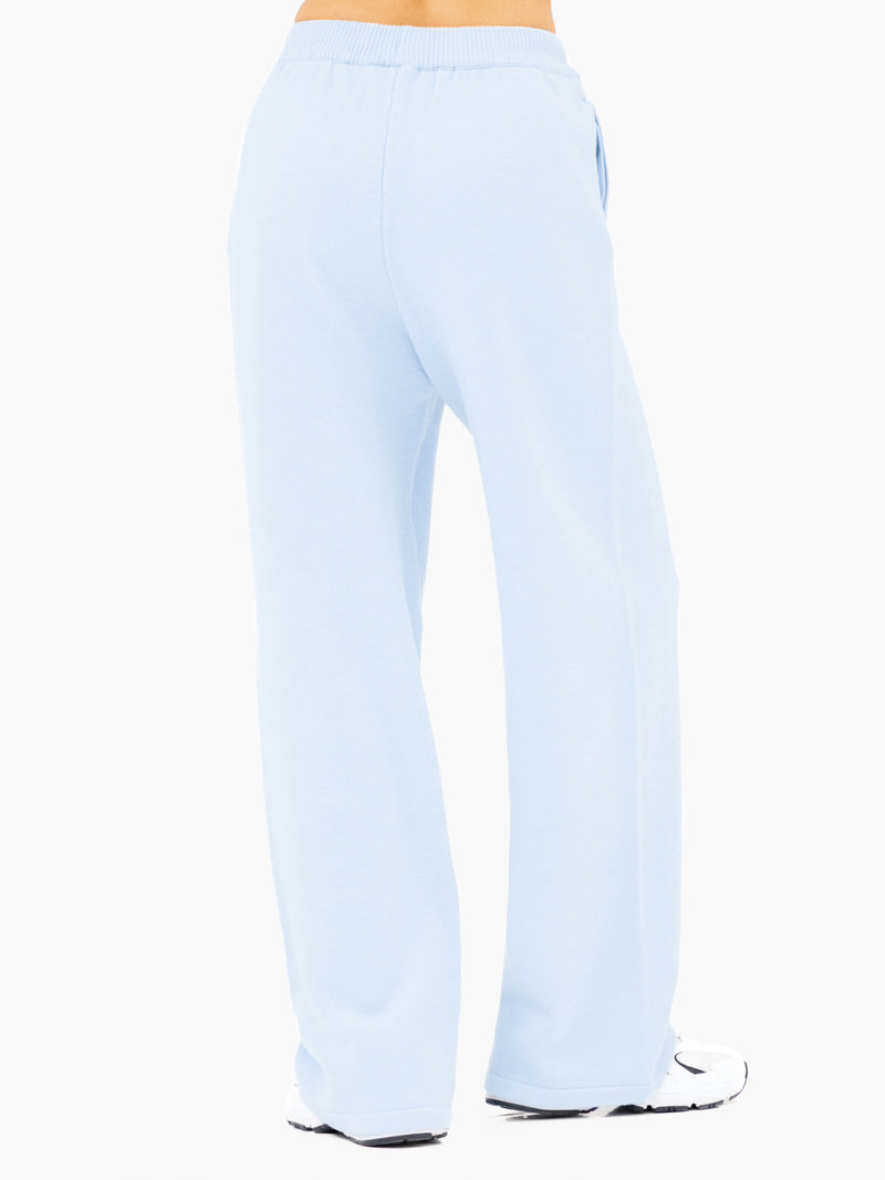Varsity Knitted Wide Leg Sweatpants - Babyblau