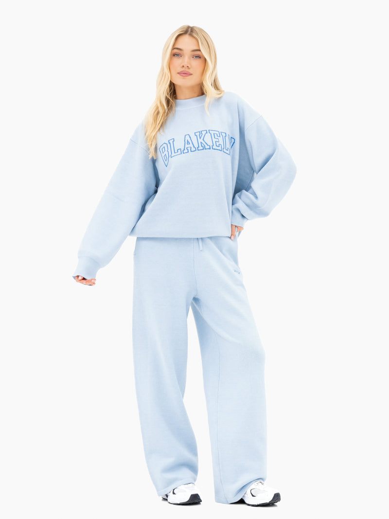 Varsity Knitted Wide Leg Sweatpants - Babyblau