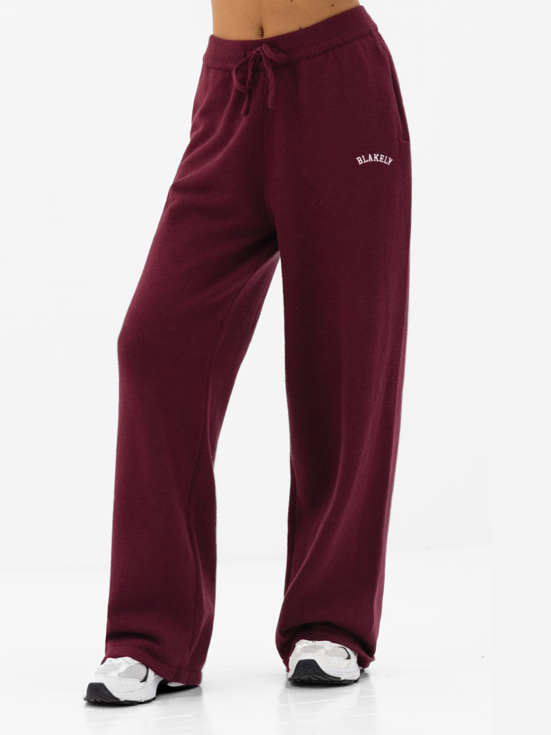 Varsity Knitted Wide Leg Sweatpants - Burgund