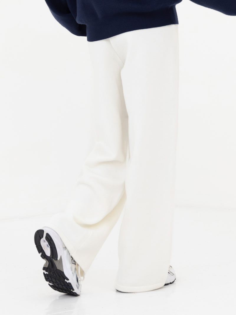 Varsity Knitted Wide Leg Sweatpants - Cream