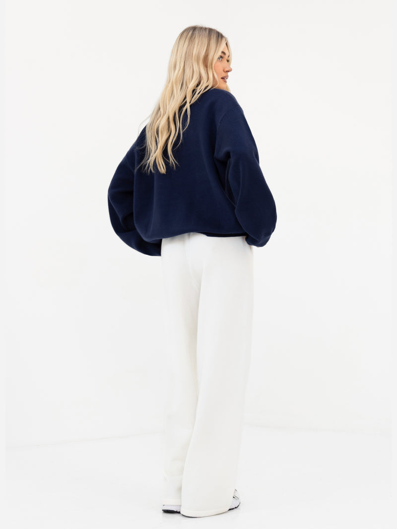 Varsity Knitted Wide Leg Sweatpants - Cream