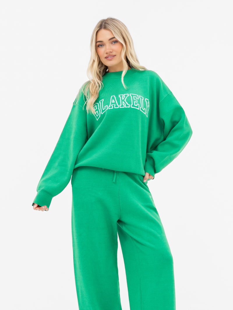 Varsity Knitted Wide Leg Sweatpants - Hellgrün
