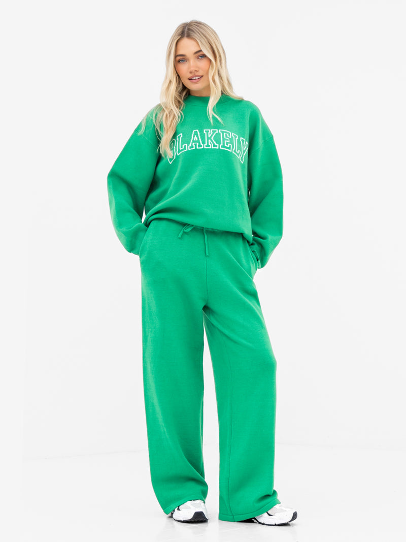 Varsity Knitted Wide Leg Sweatpants - Hellgrün