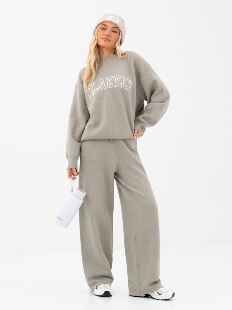 Varsity Knitted Wide Leg Sweatpants - Grün