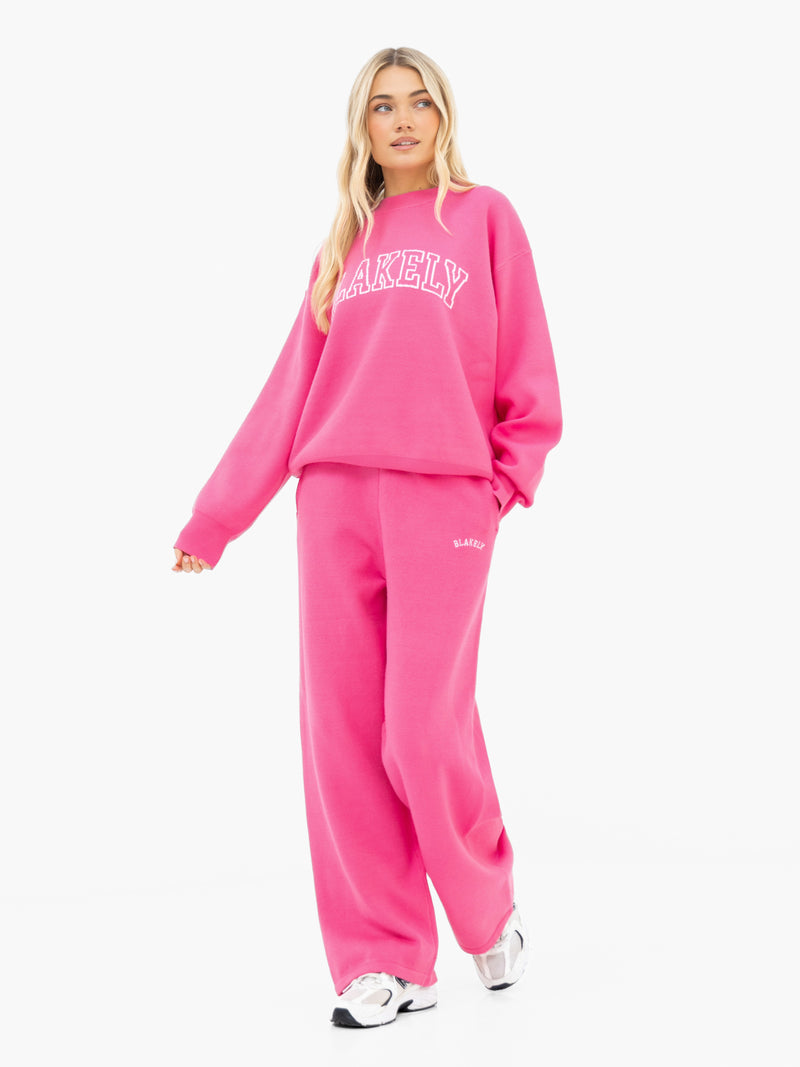 Varsity Knitted Wide Leg Sweatpants - Leuchtendes Pink