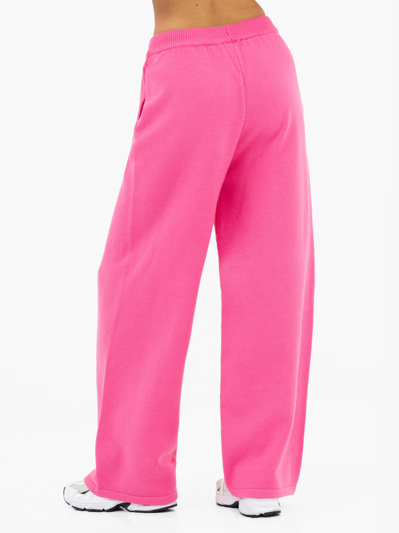 Varsity Knitted Wide Leg Sweatpants - Leuchtendes Pink