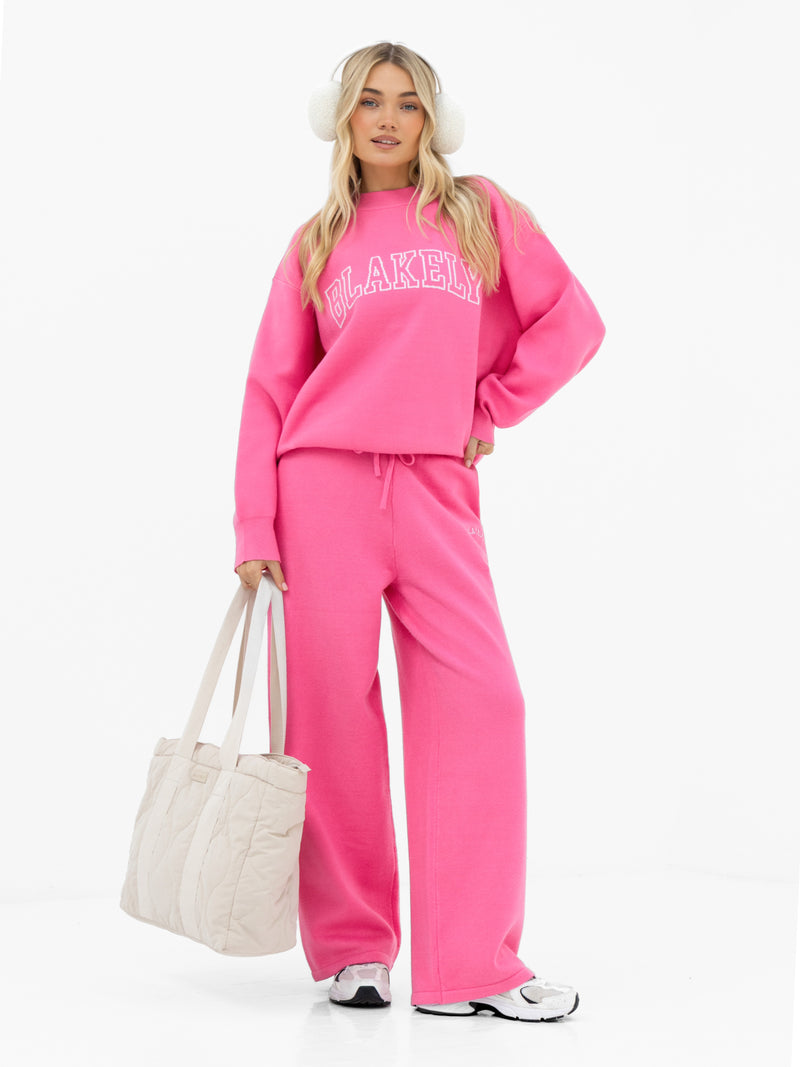 Varsity Knitted Wide Leg Sweatpants - Leuchtendes Pink