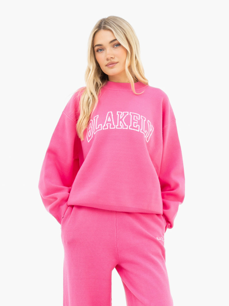 Varsity Knitted Wide Leg Sweatpants - Leuchtendes Pink