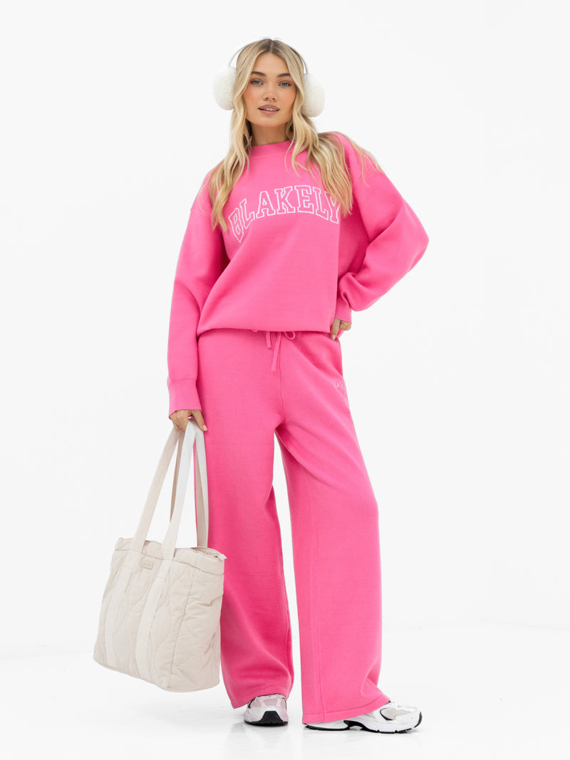 Varsity Oversized Knitted Jumper - Leuchtendes Pink