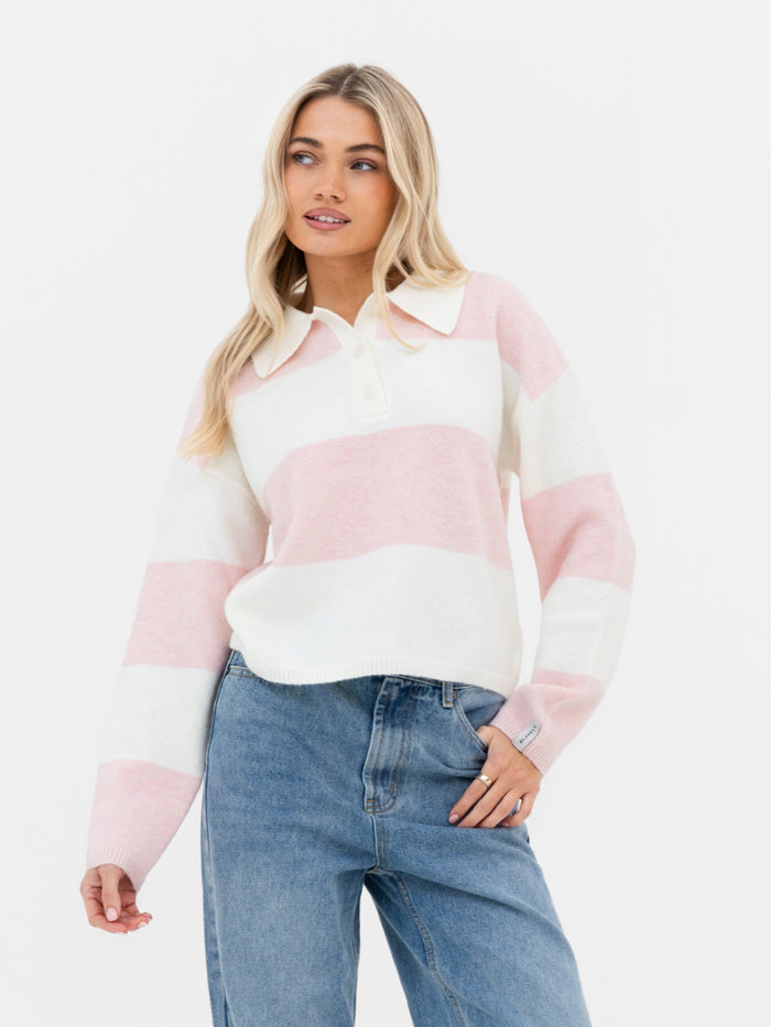 Tara Knitted Stripe Polo - Babyrosa Streifen