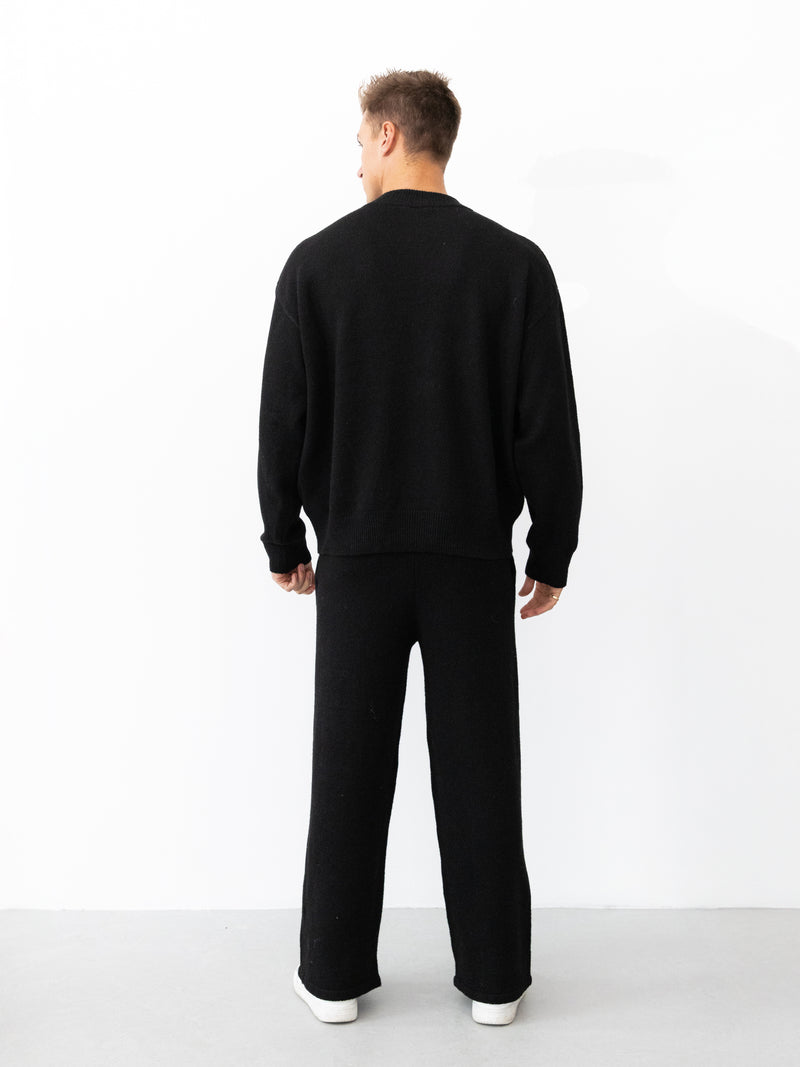 Alfie Knitted Wide Leg Sweatpants - Schwarz