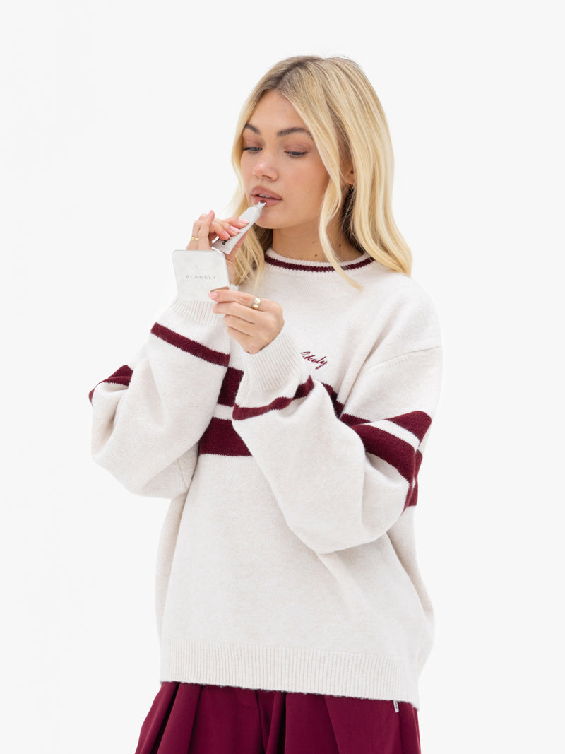 Mindy Stripe Knitted Jumper - Off White & Burgundy