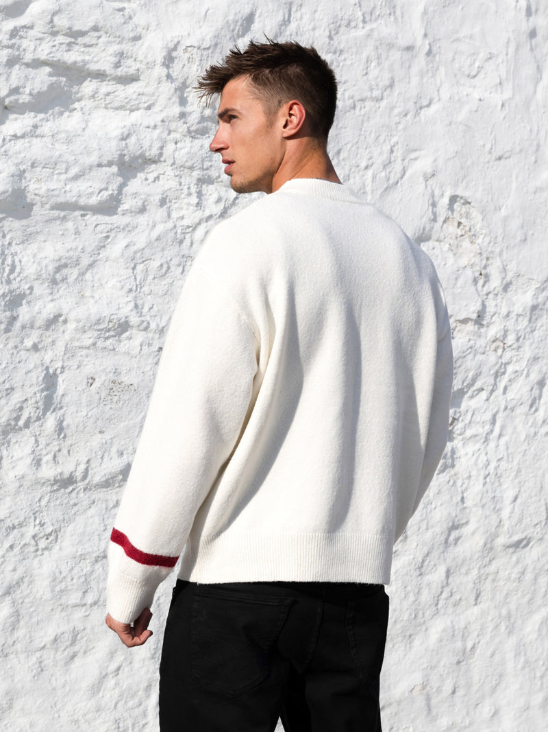 Relaxed Script Knitted Jumper - Creme